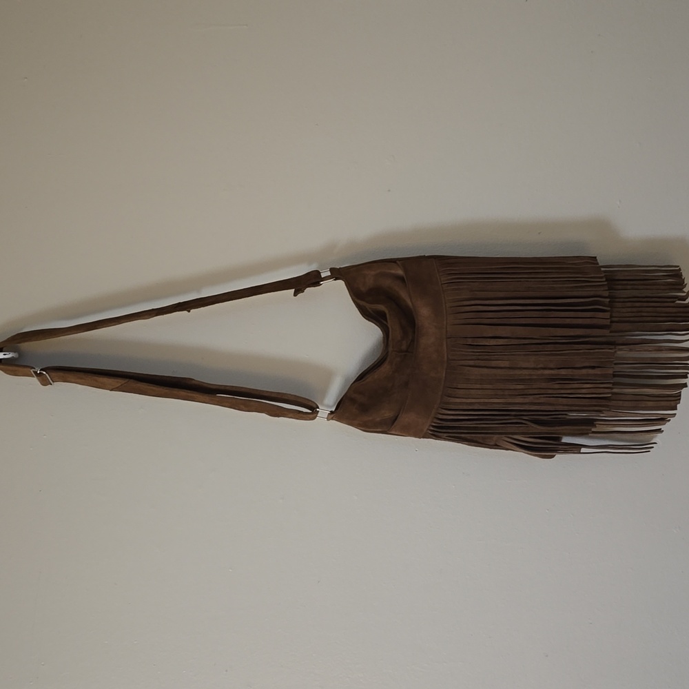 Genuine Leather Suede Brown Fringe Crossbody Bag